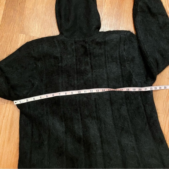 Cozy Black Angora Wool Sweater Coat with Giant Hood and Pockets Very Warm - M - Picture 7 of 12